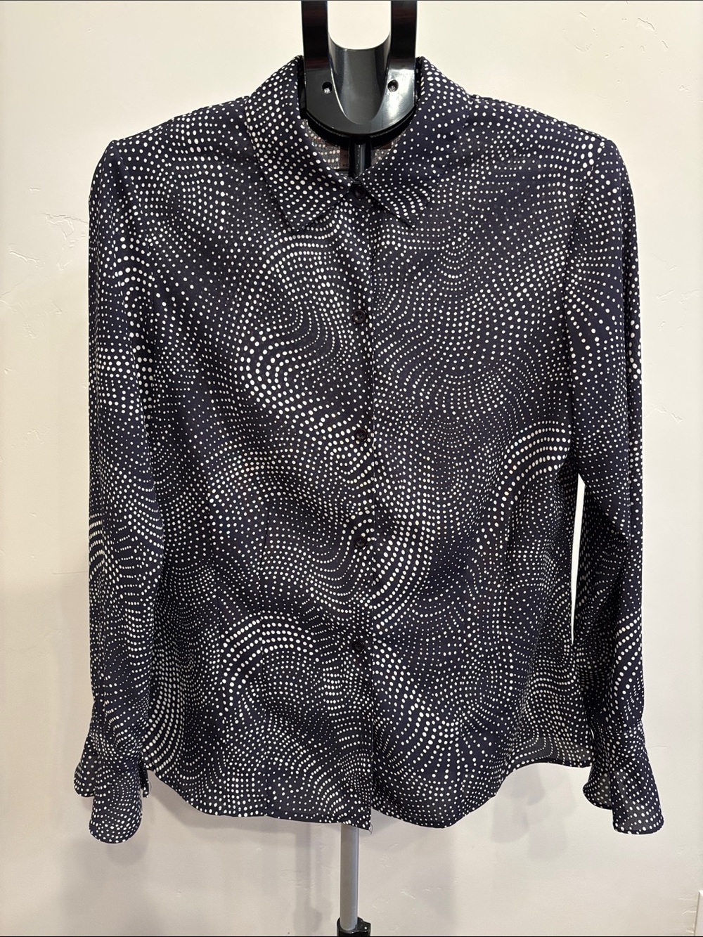 Evan Picone Navy and White Dot Swirl Blouse